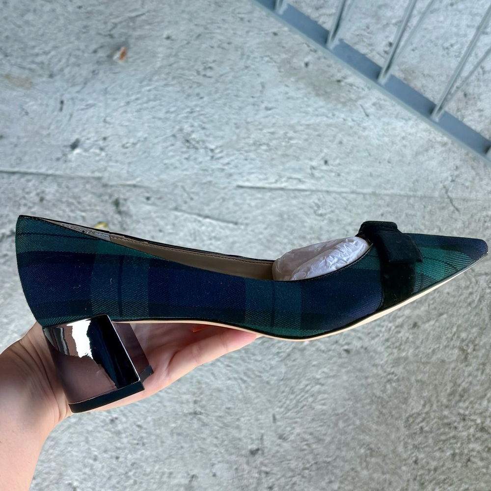 NEW Ann Taylor Green Plaid Block Heel Pumps